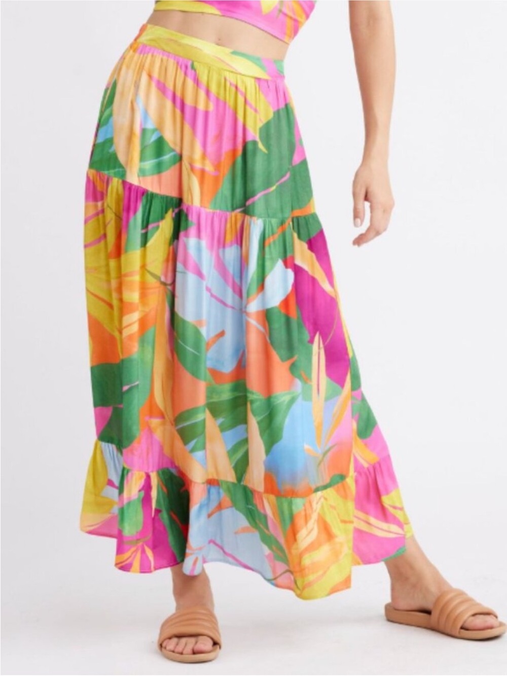 Self Contrast Tiered Maxi Skirt in Bright Multicolor